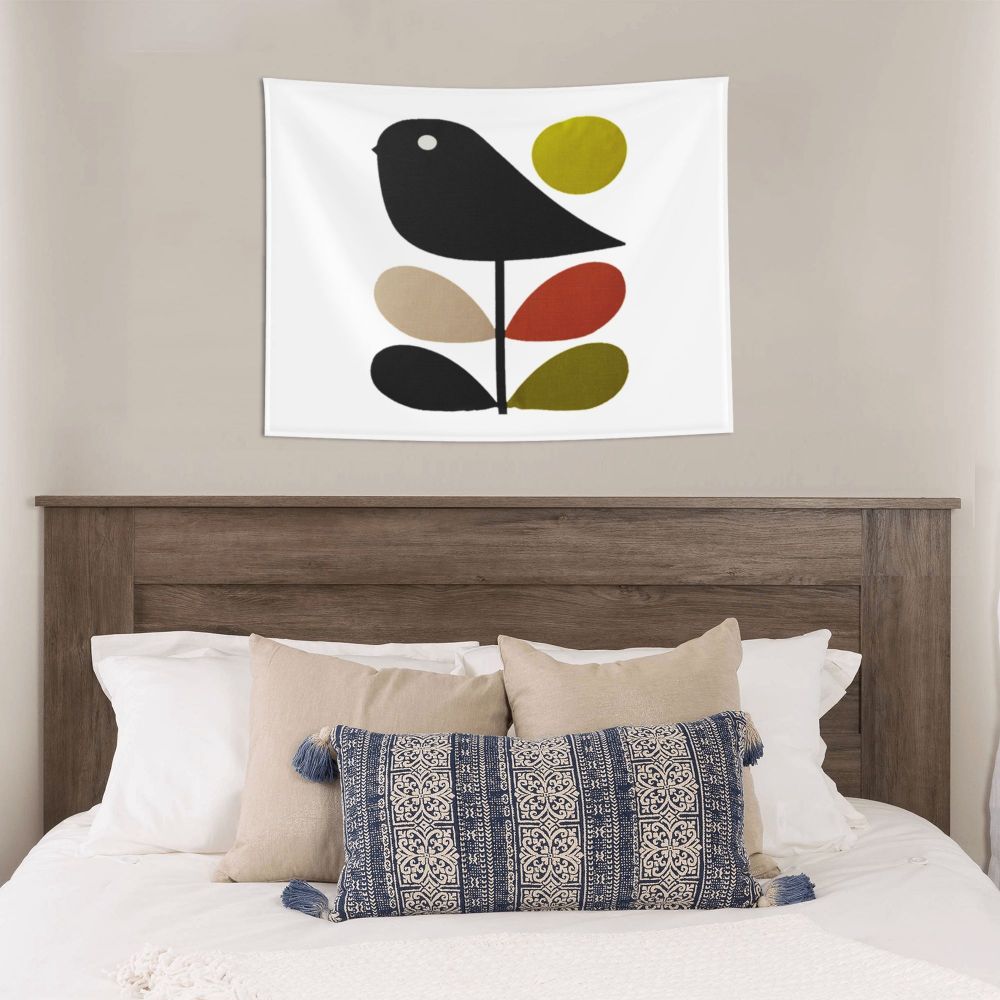 Tapiz de pared con diseño abstracto de pájaro hippie estilo Orla Kiely, decoración para habitación, tapices escandinavos para decoración de dormitorio.