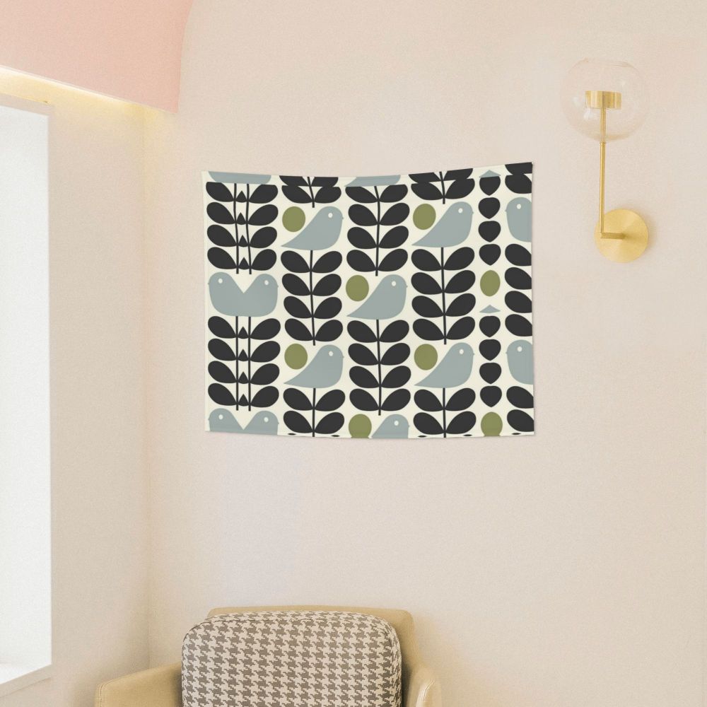 Tapiz de pared con diseño abstracto de pájaro hippie estilo Orla Kiely, decoración para habitación, tapices escandinavos para decoración de dormitorio.