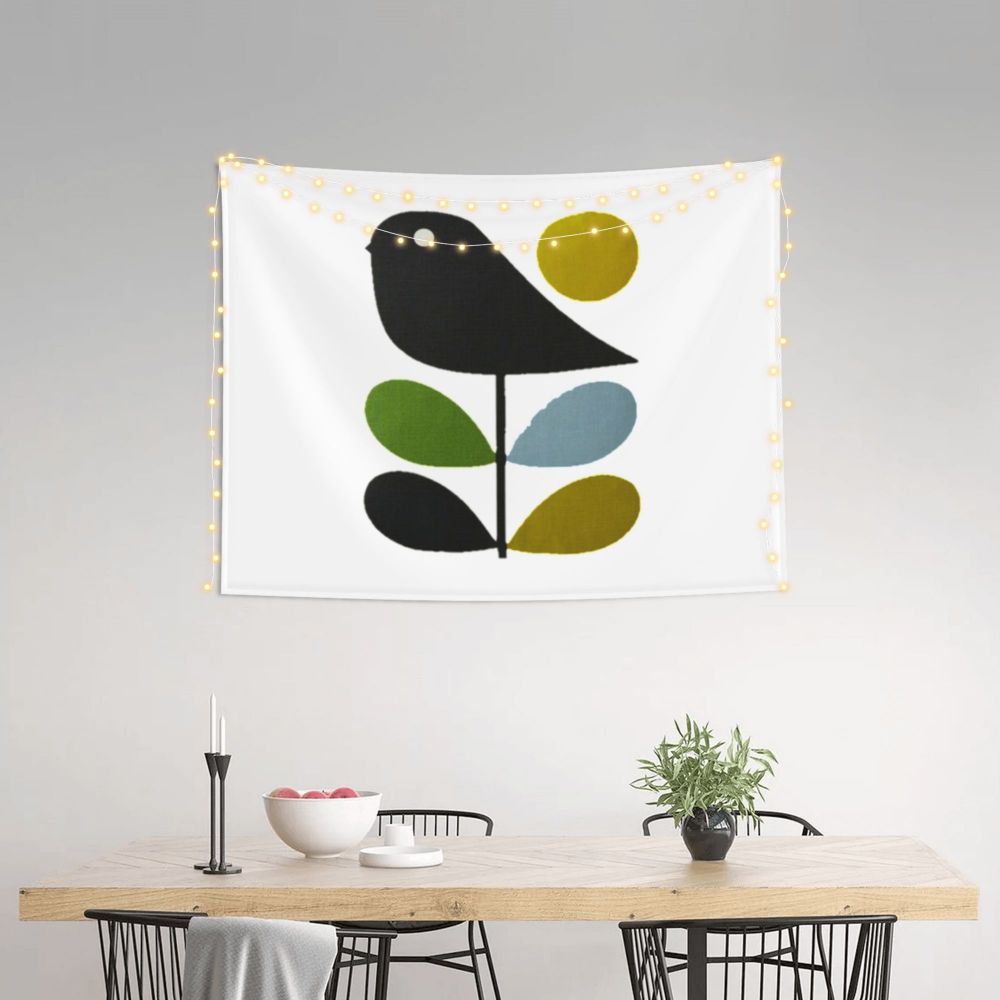 Tapiz de pared con diseño abstracto de pájaro hippie estilo Orla Kiely, decoración para habitación, tapices escandinavos para decoración de dormitorio.