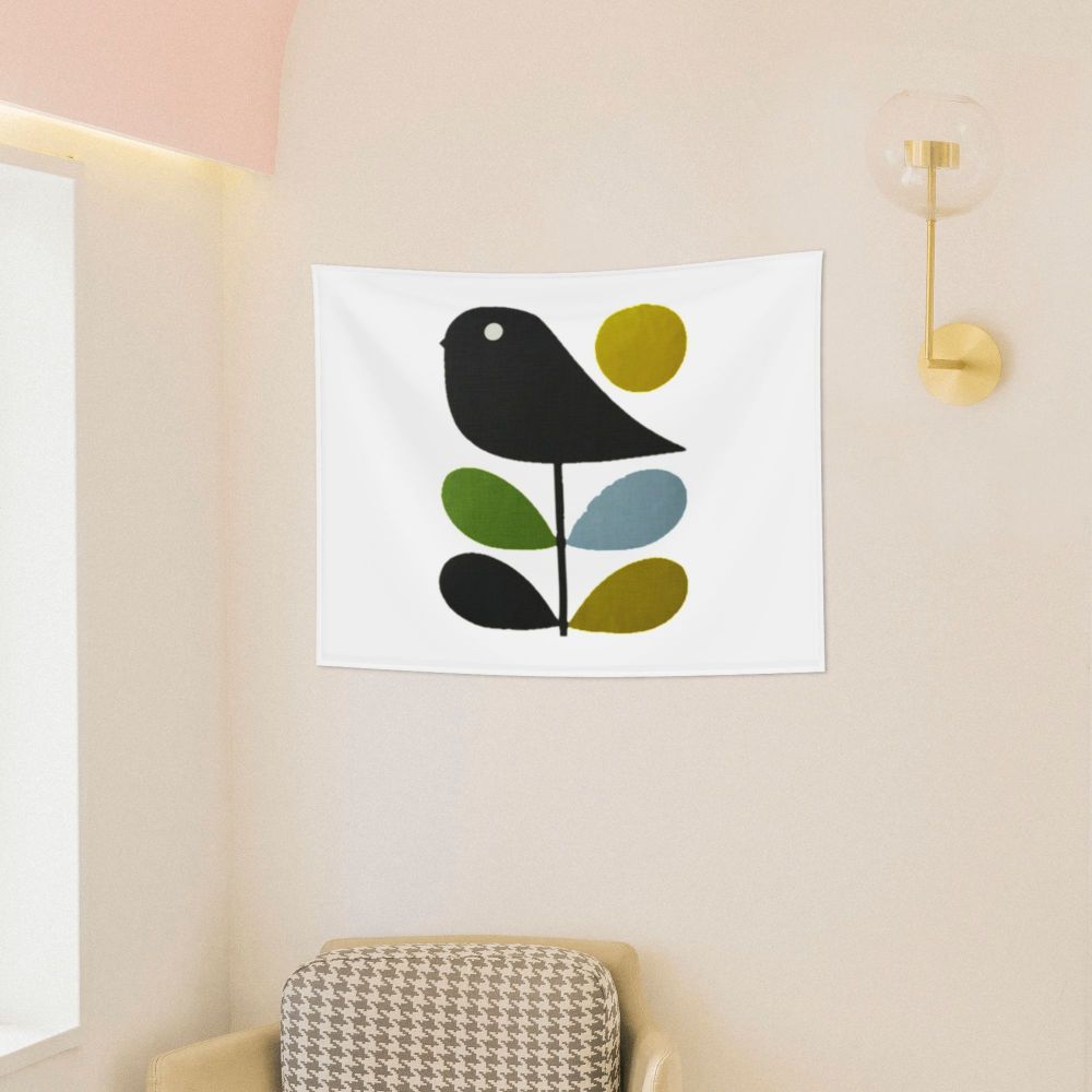 Tapiz de pared con diseño abstracto de pájaro hippie estilo Orla Kiely, decoración para habitación, tapices escandinavos para decoración de dormitorio.