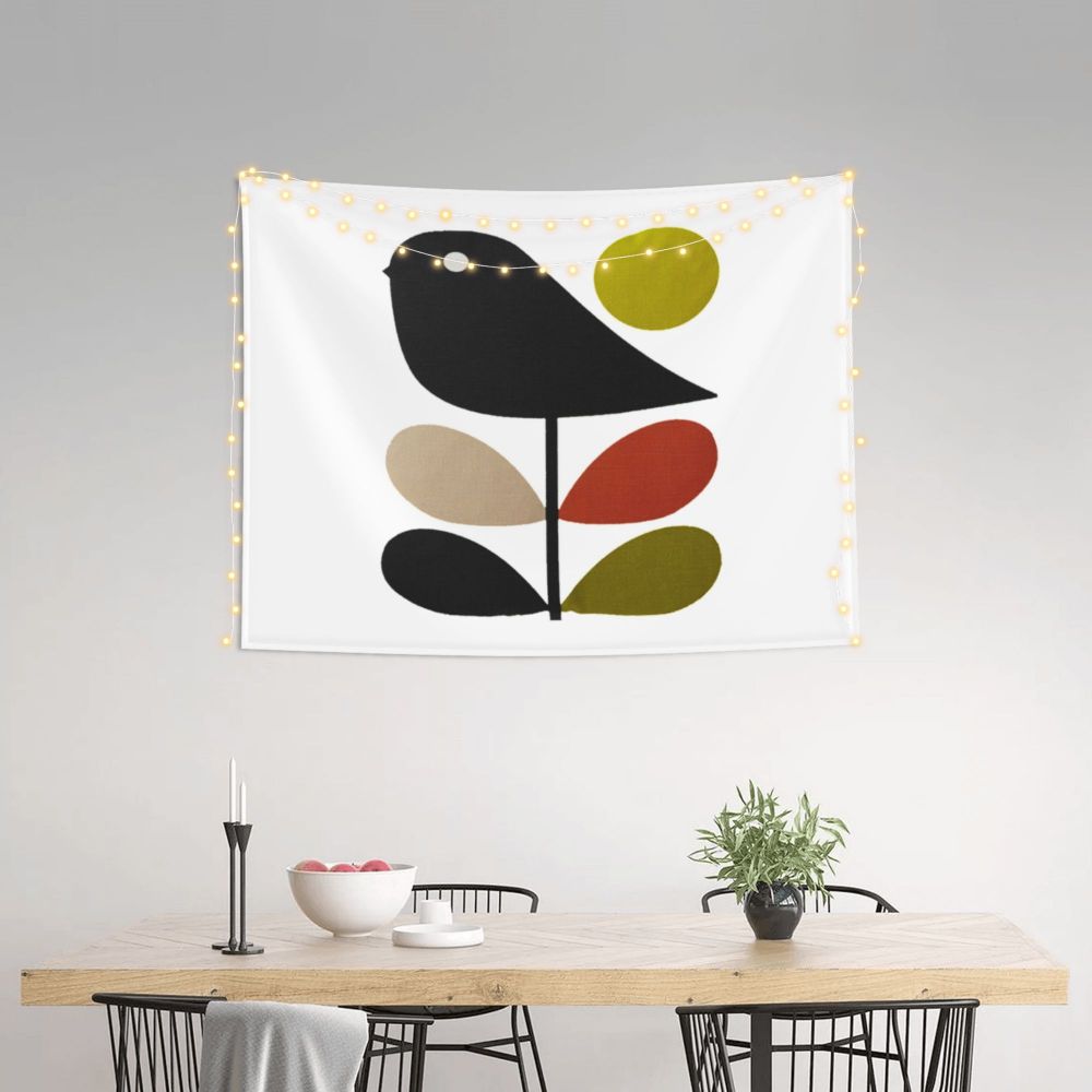 Tapiz de pared con diseño abstracto de pájaro hippie estilo Orla Kiely, decoración para habitación, tapices escandinavos para decoración de dormitorio.