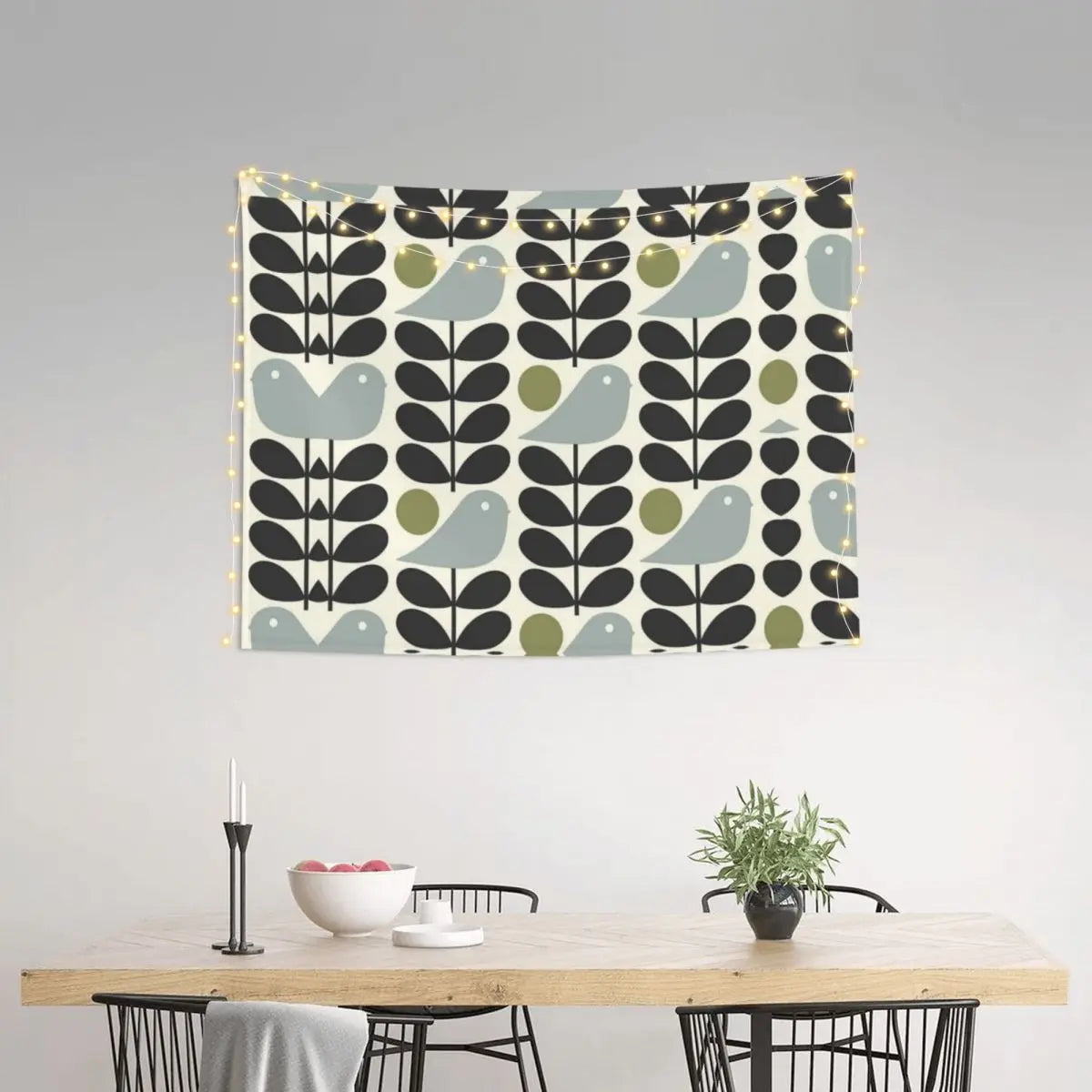 Tapiz de pared con diseño abstracto de pájaro hippie estilo Orla Kiely, decoración para habitación, tapices escandinavos para decoración de dormitorio.