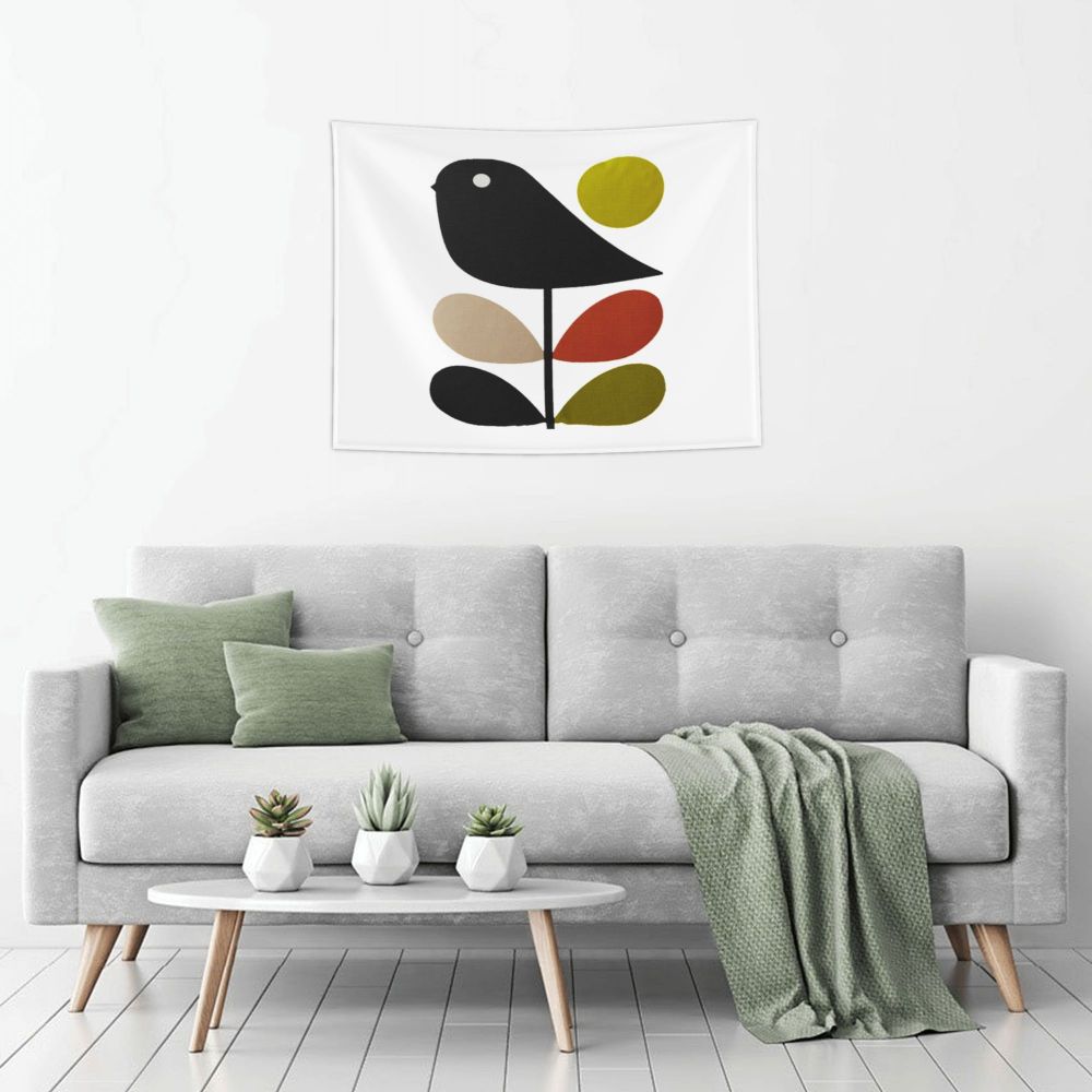 Tapiz de pared con diseño abstracto de pájaro hippie estilo Orla Kiely, decoración para habitación, tapices escandinavos para decoración de dormitorio.