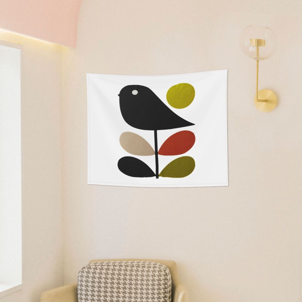 Tapiz de pared con diseño abstracto de pájaro hippie estilo Orla Kiely, decoración para habitación, tapices escandinavos para decoración de dormitorio.